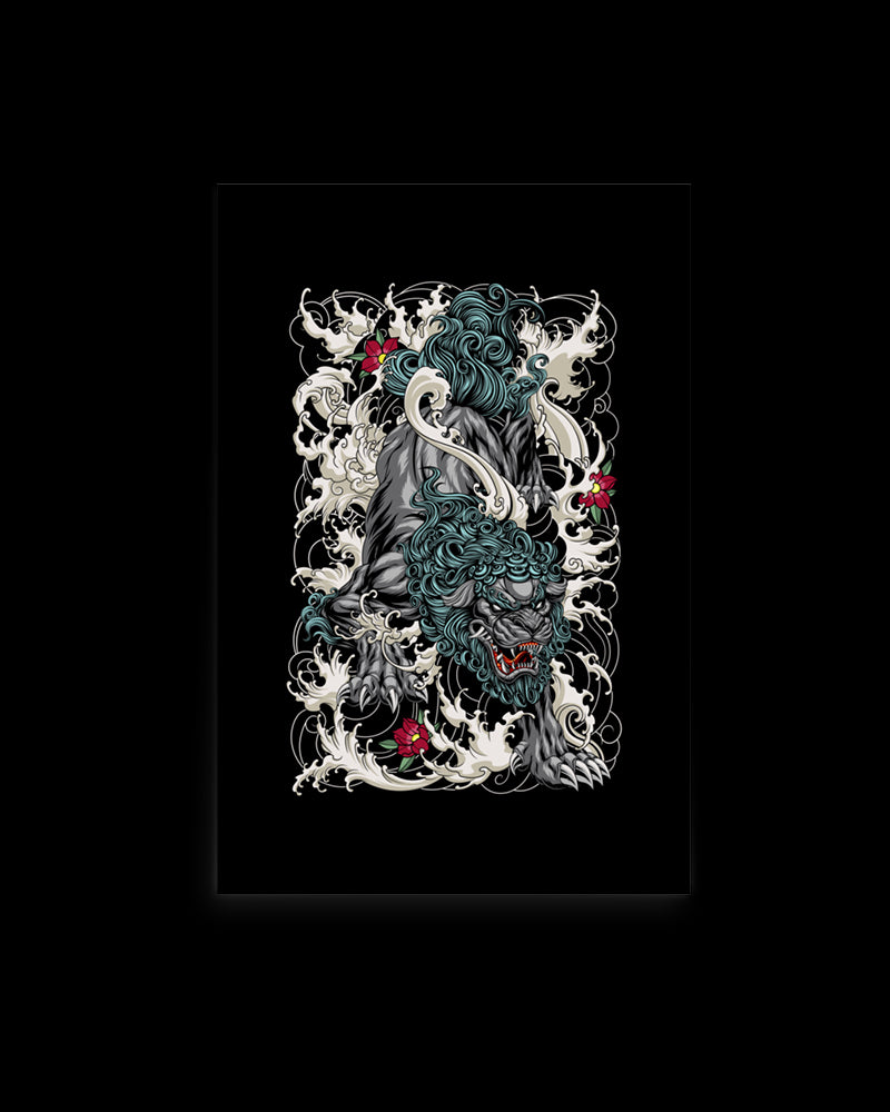 Garment featuring Japanese Irezumi-style artwork — Diving Komainu Tattoo Print