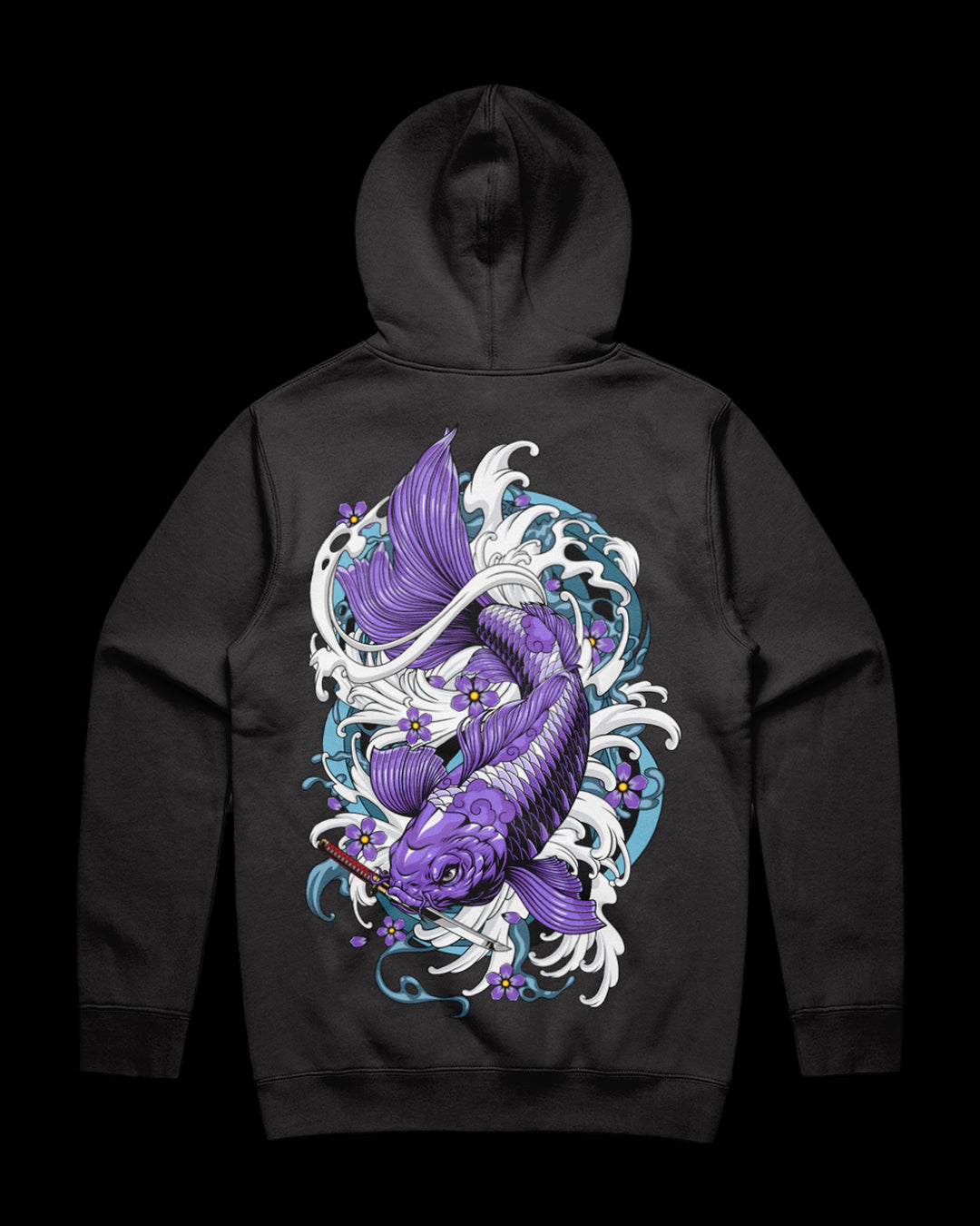 coal hoodie with purple koi fish back print
