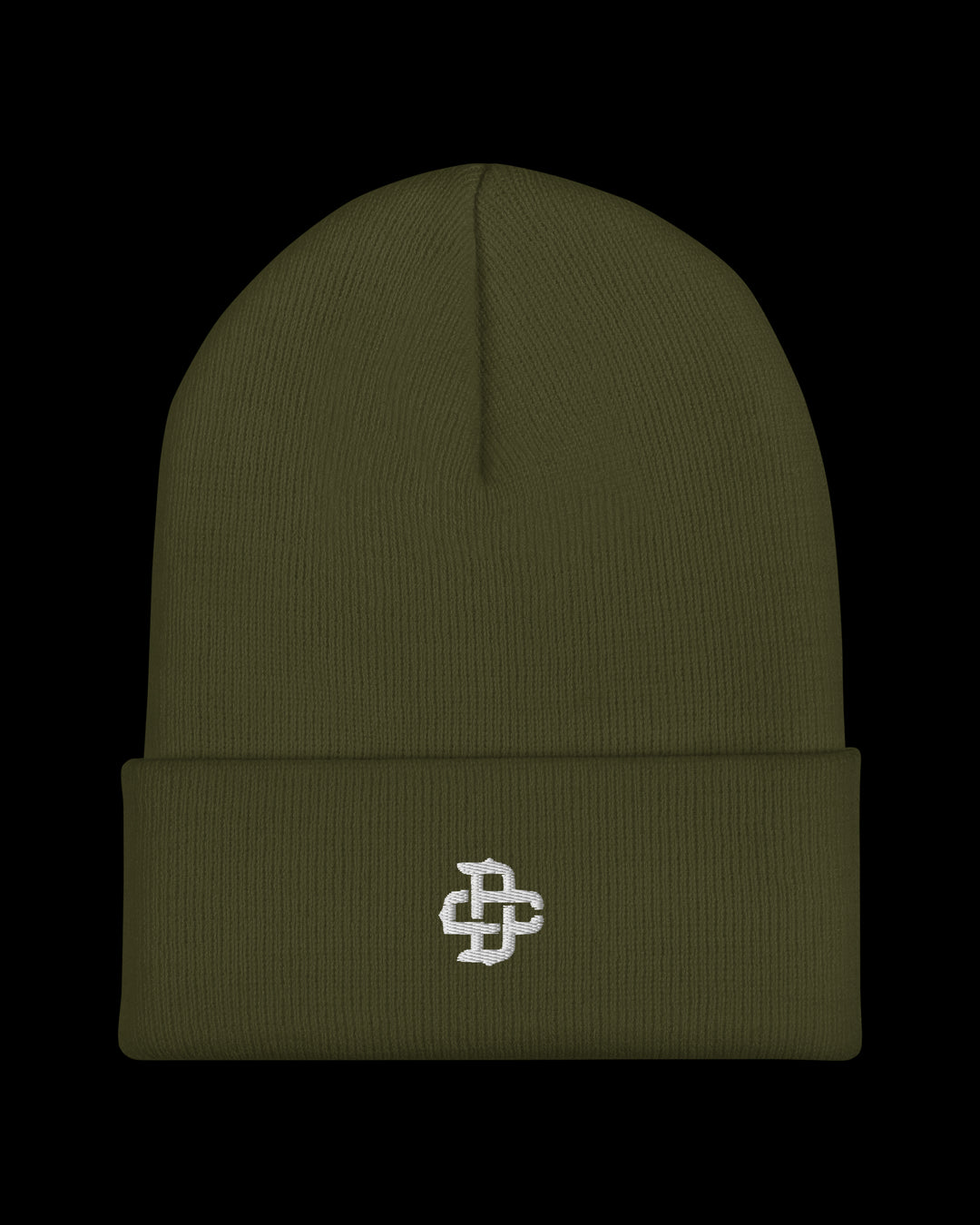 Olive Cuffed Beanie - Monogram