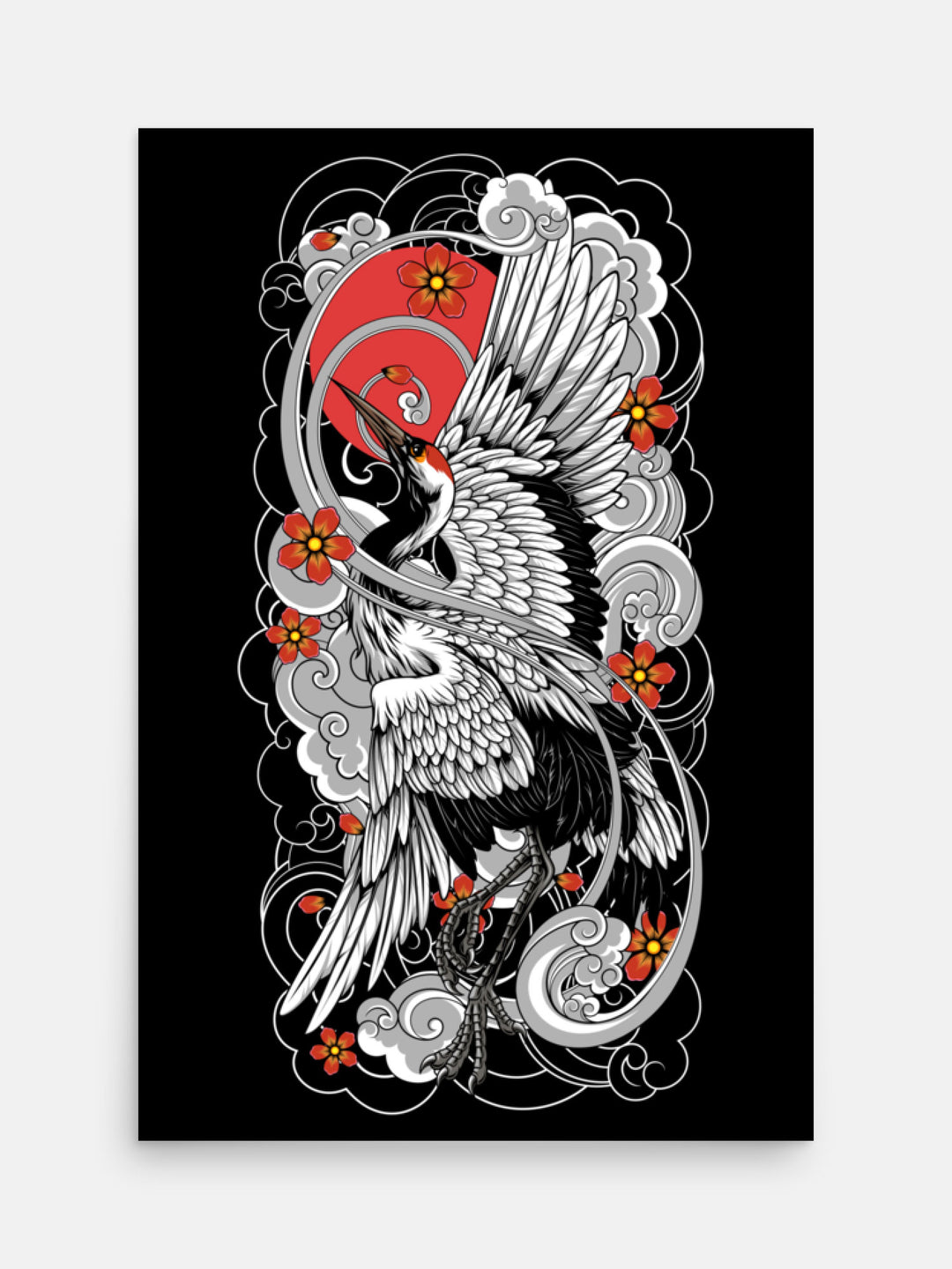 japanese crane with irezumi inspired embelishments art print poster