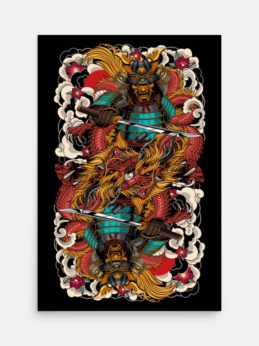 irezumi inspired mirrored samurai and dragon art print