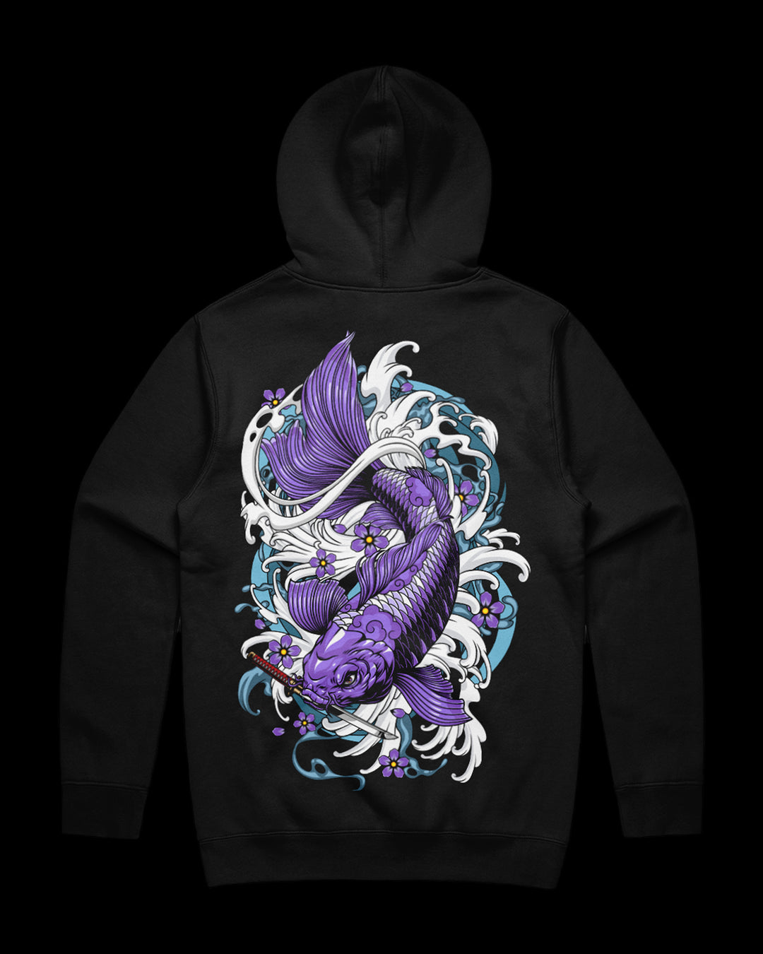 Black hoodie with purple koi fish back print