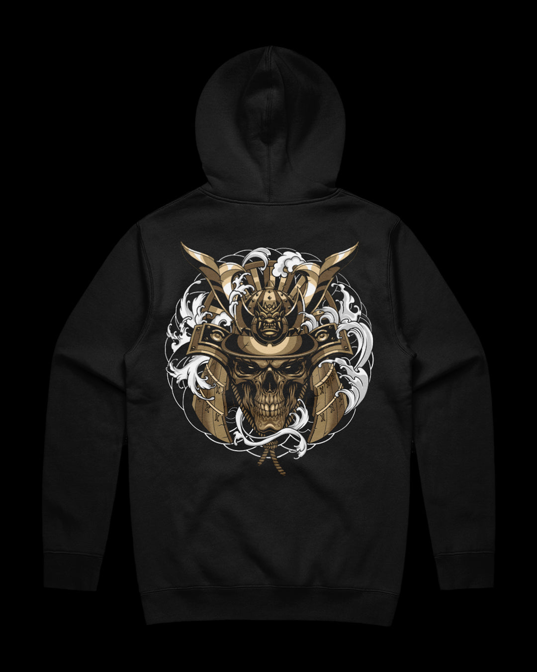 black Hoodie with skeletal samurai and Irezumi clouding design.