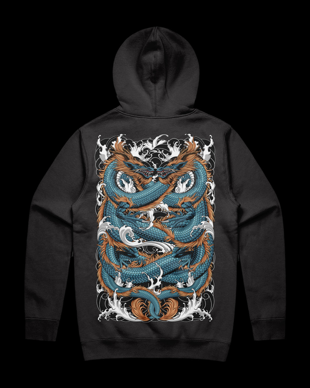 coal heavyweight hoodie with twin dragons back print