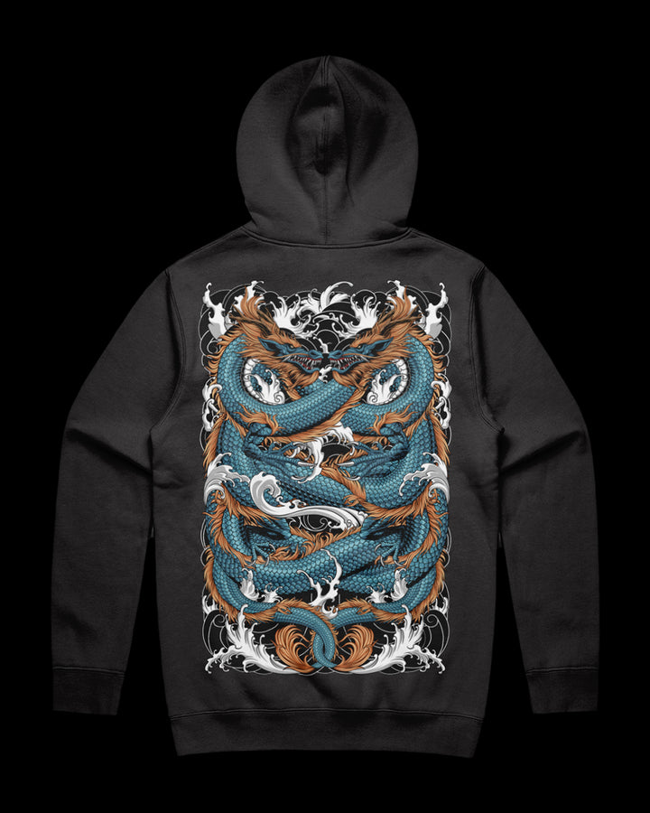 coal heavyweight hoodie with twin dragons back print