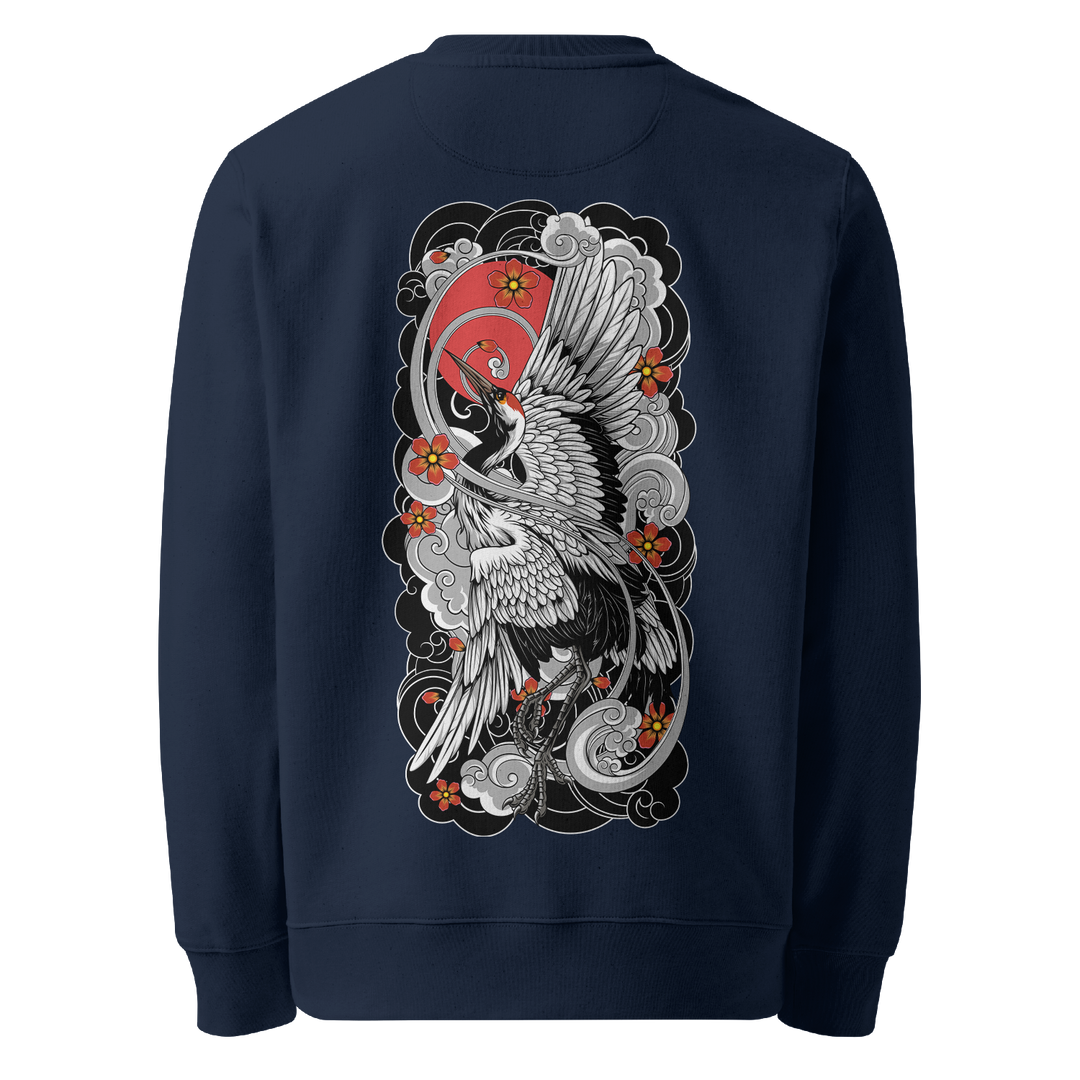 Ascending Crane Graphic Tattoo Sweatshirt - Navy