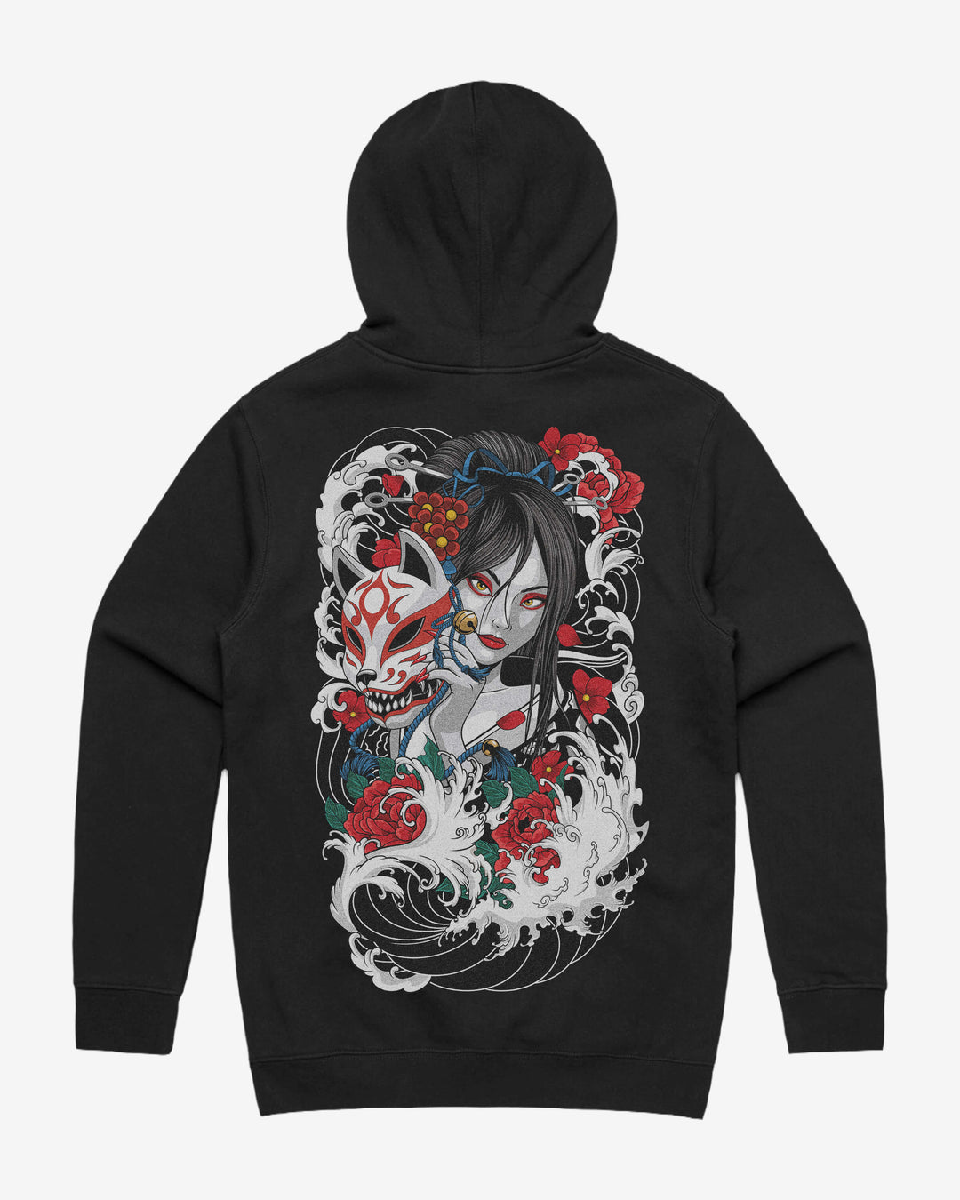 Irezumi geisha graphic back print on heavyweight pullover hoodie in black