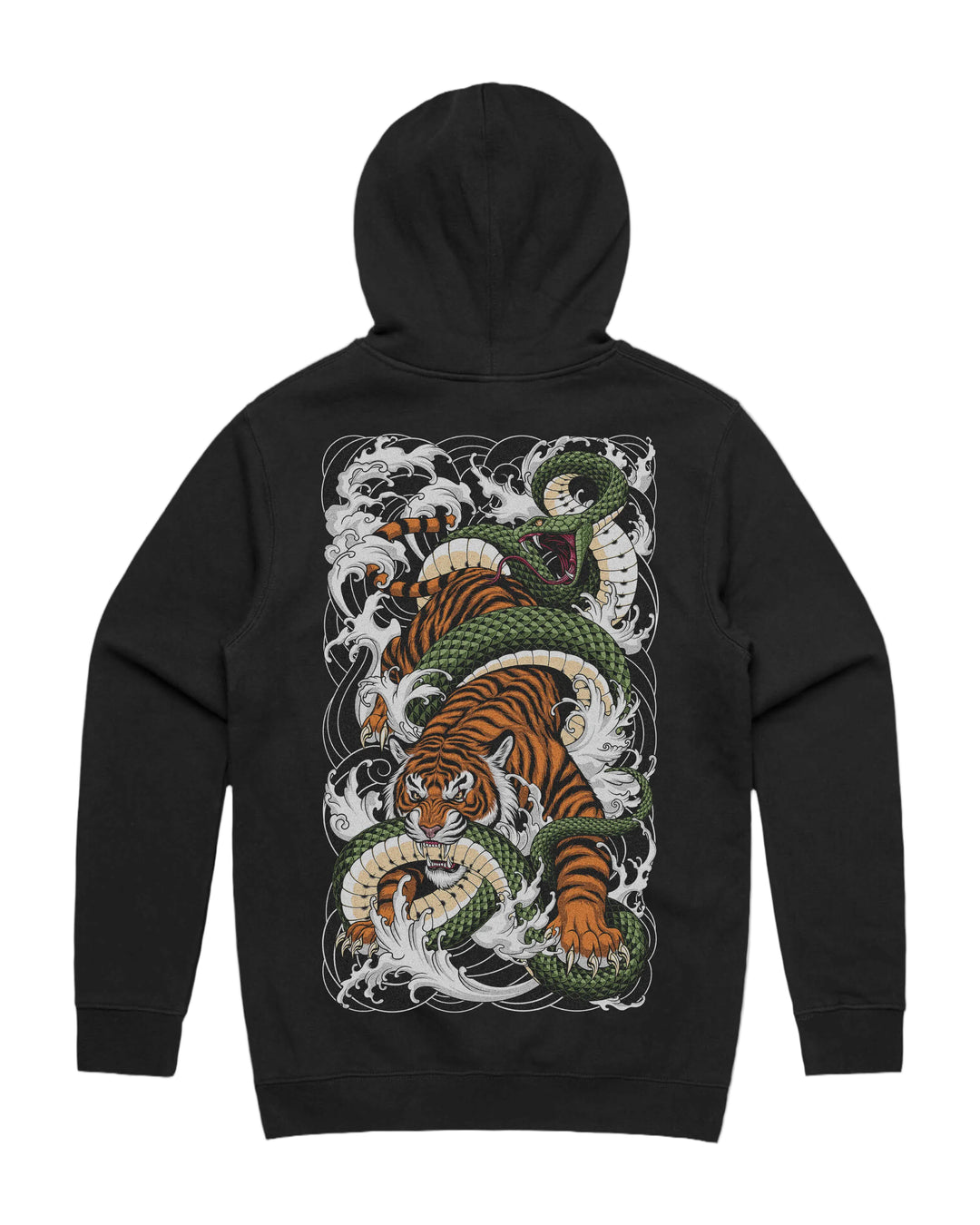 Irezumi tiger graphic back print on heavyweight pullover hoodie in black