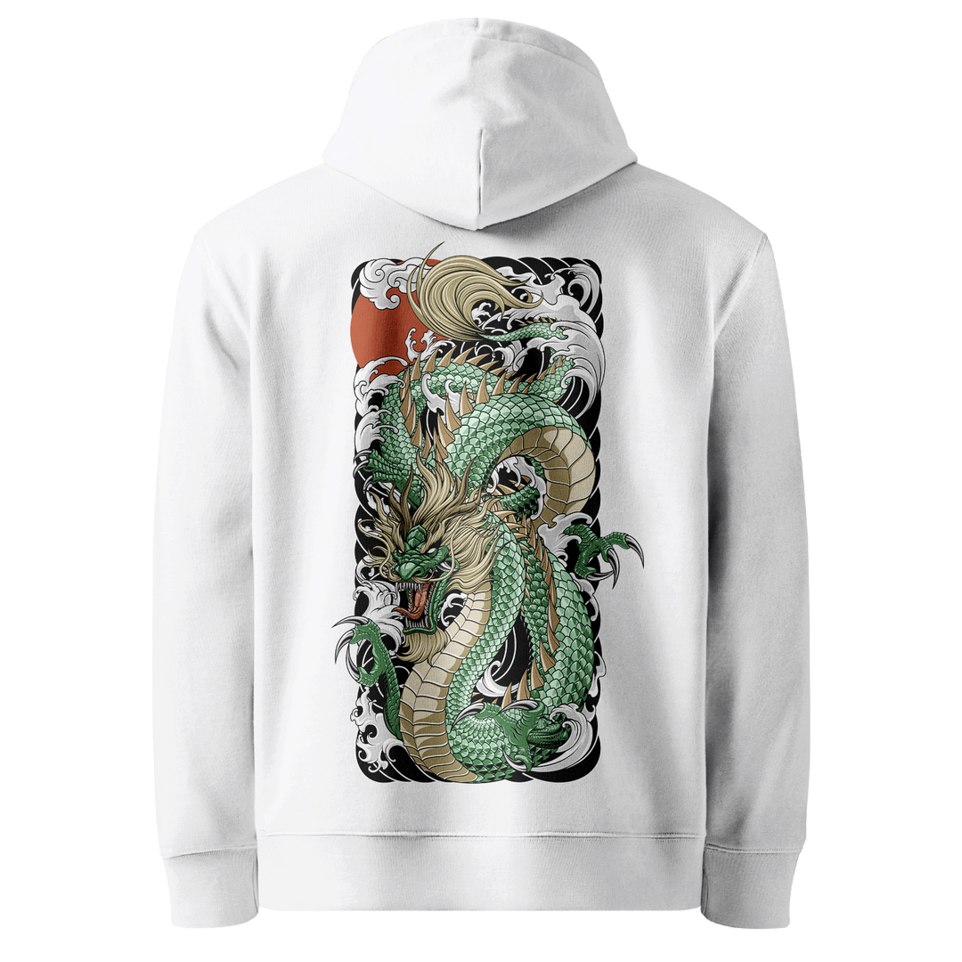 Jade Tide Dragon Tattoo Hoodie - White