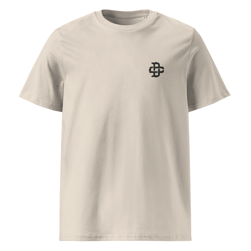 DC logo embroidery in black left chest natural raw tee