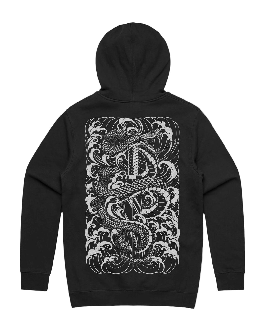 Snake & dagger graphic back print on heavyweight pullover hoodie in black