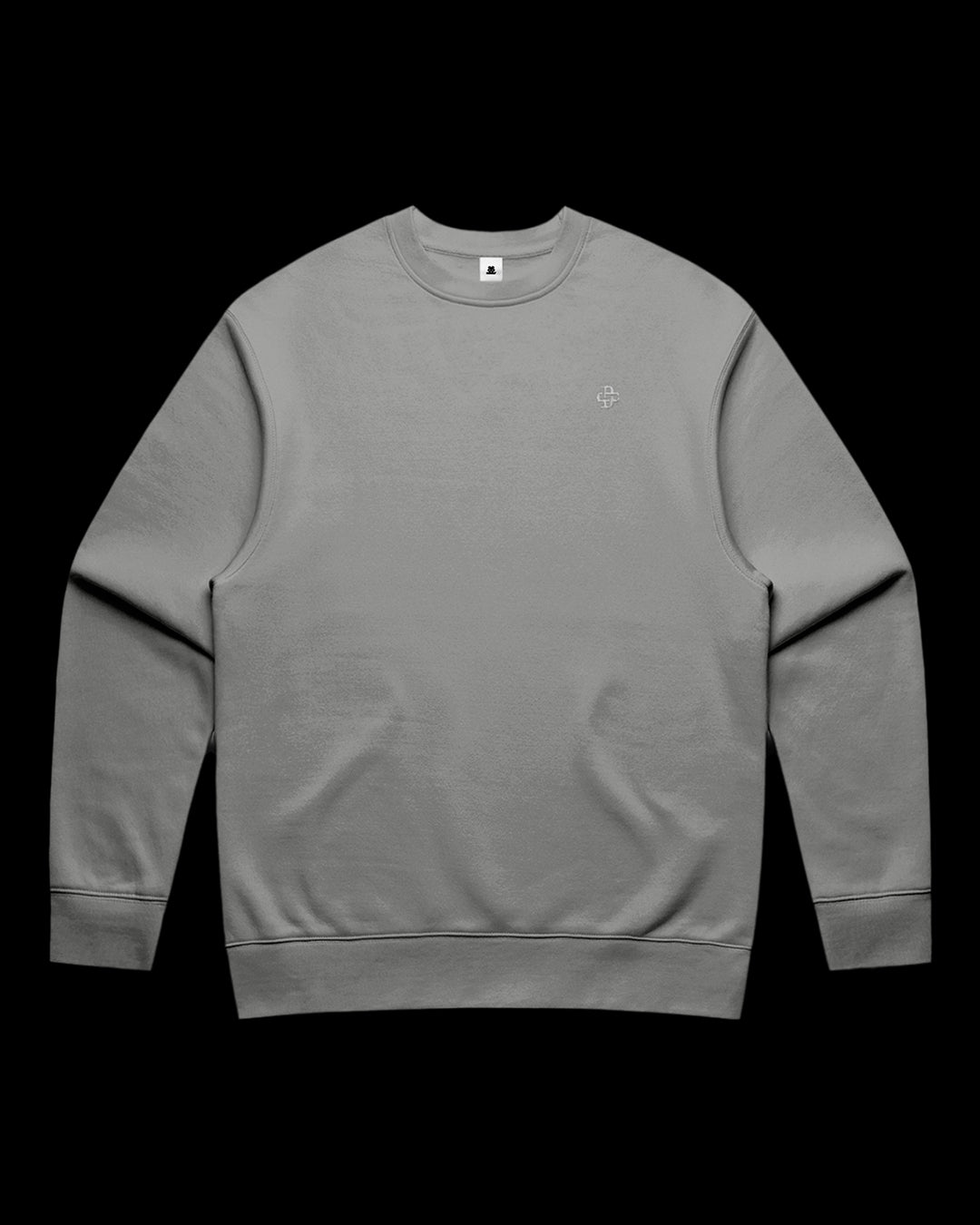 front view of sweatshirt with dsign crtel monogram logo embroidered on left chest