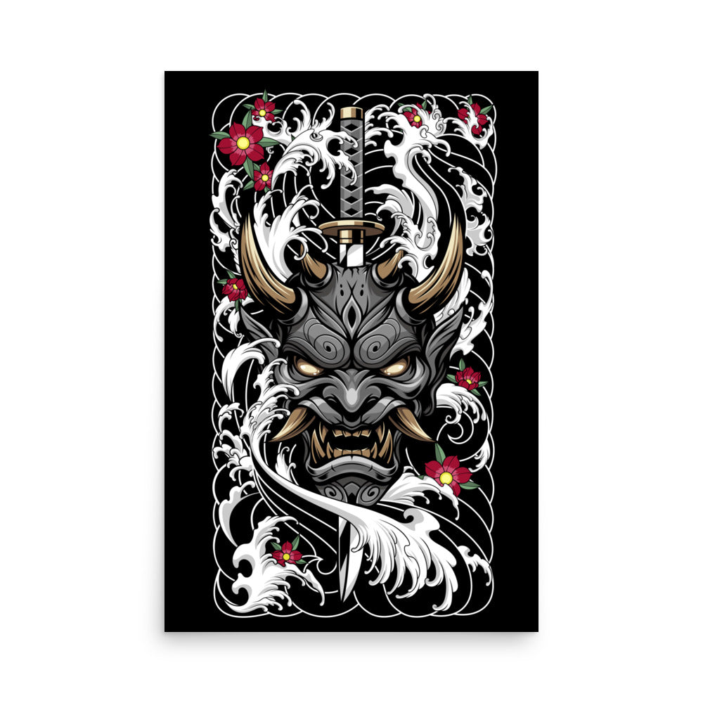Pierced Oni Mask Poster With Tattoo Inspired Artwork