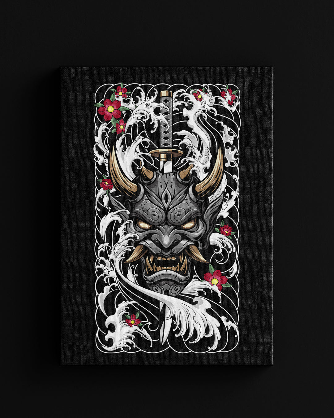 irezumi inspired black hannya canvas