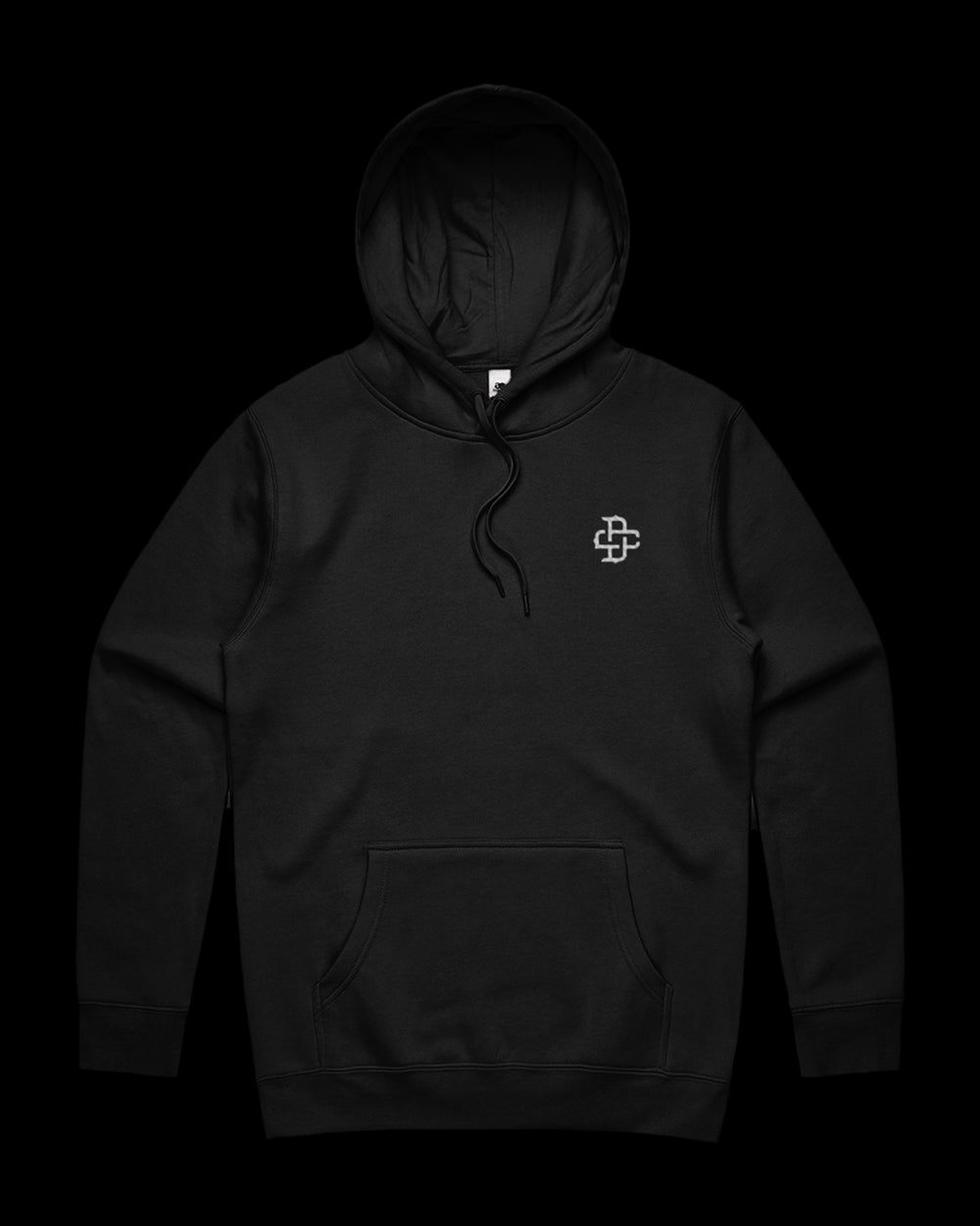 Black hoodie with dc monogram logo embroidery
