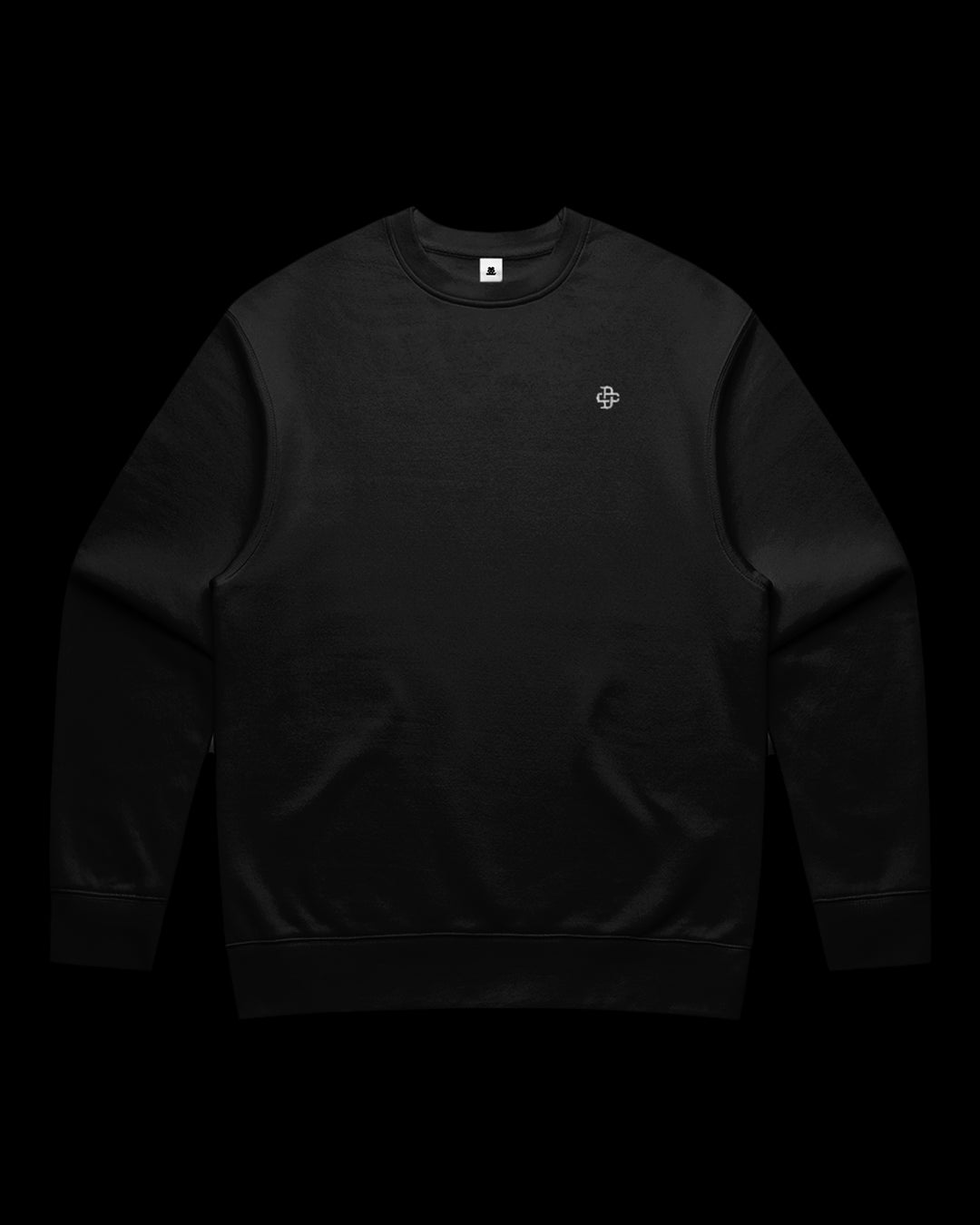 front view of sweatshirt with dsign crtel monogram logo embroidered on left chest