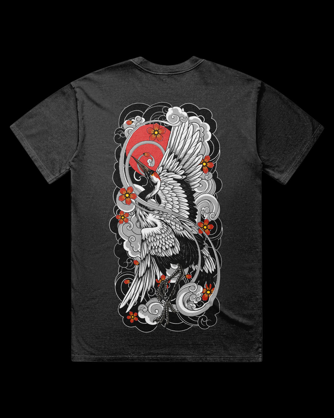 Flying Crane Acid Wash Graphic T-Shirt