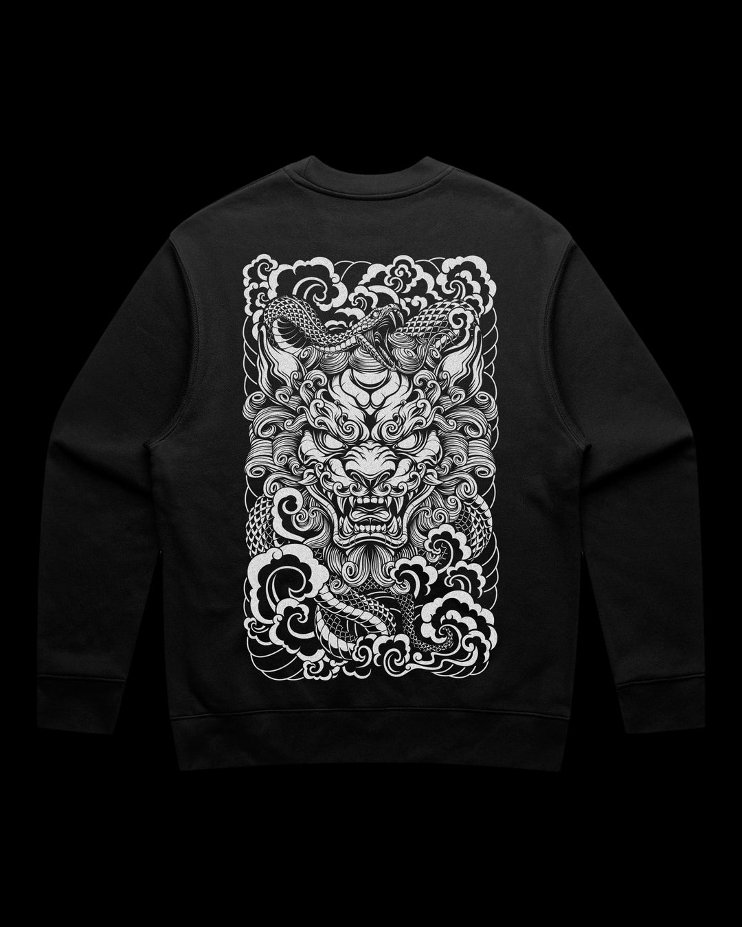Bold Japanese Irezumi influenced graphic sweatshirt.