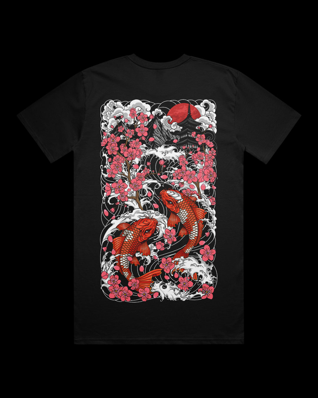t-shirt with Koi fish and floral design