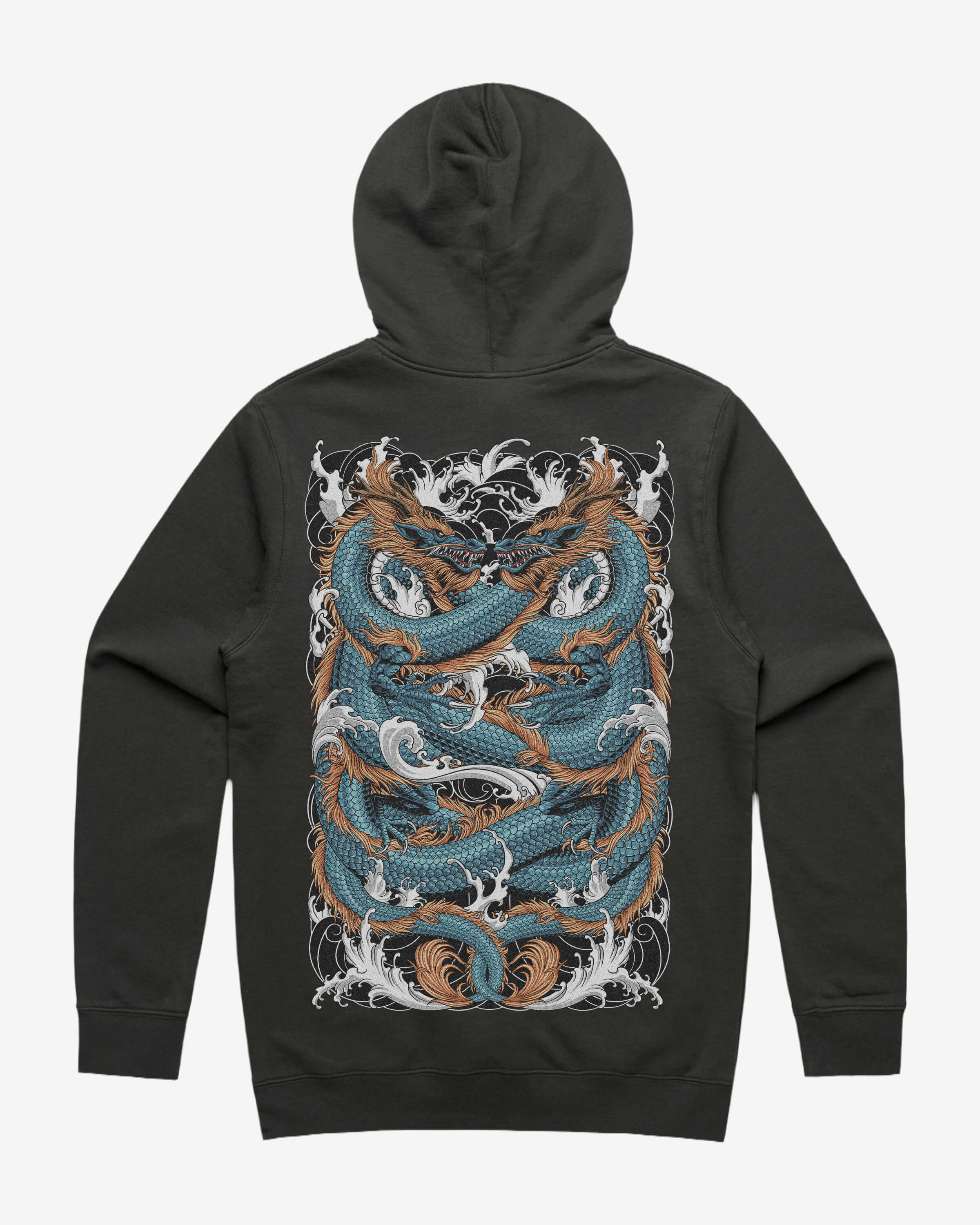 Blue Double Dragon Regular Fit Pullover Graphic Hoodie - Mid