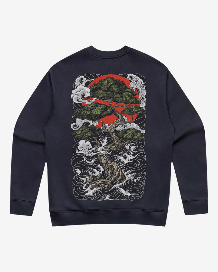 Bonsai Tree Relaxed Fit Graphic Sweatshirt With Large Tattoo Inspired Back Print
