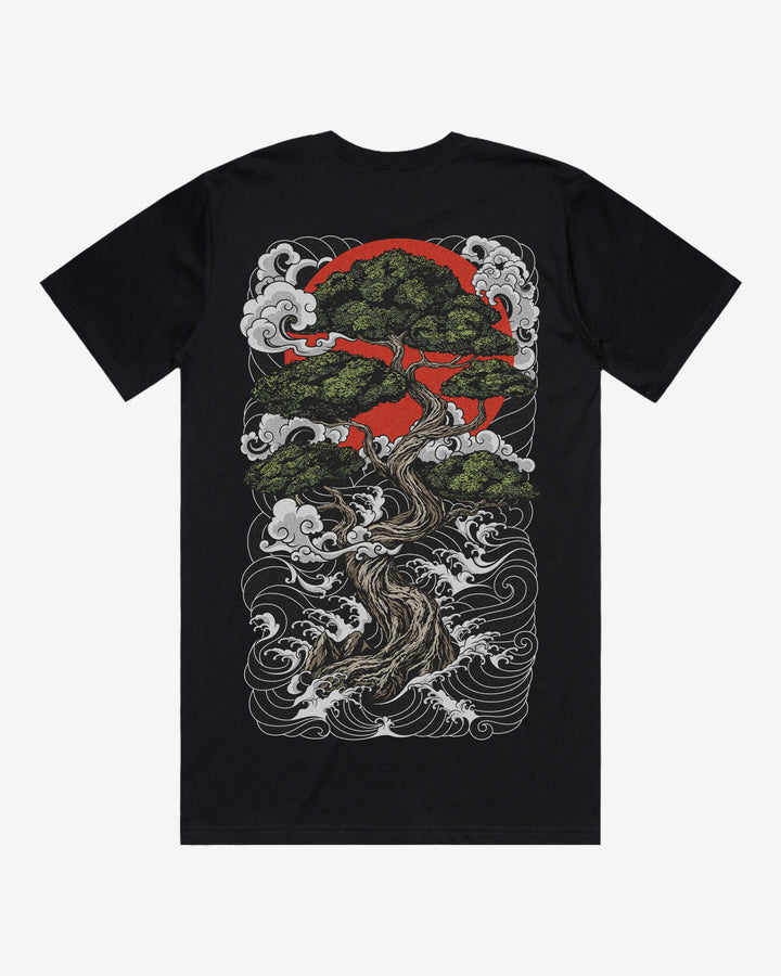 Bonsai Tree Relaxed Fit Graphic Tee With Large Japanese Tattoo Inspired Back Print