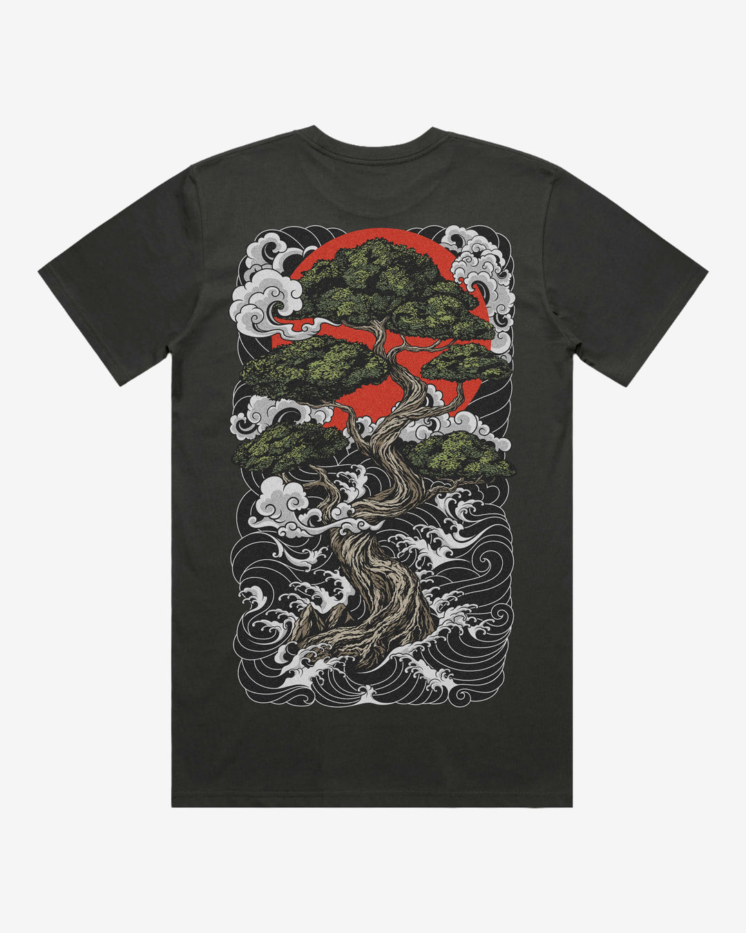 Bonsai Tree Relaxed Fit Graphic Tee With Large Japanese Tattoo Inspired Back Print