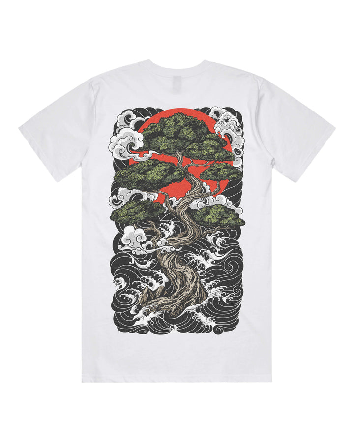 Bonsai Tree Relaxed Fit Graphic Tee With Large Japanese Tattoo Inspired Back Print