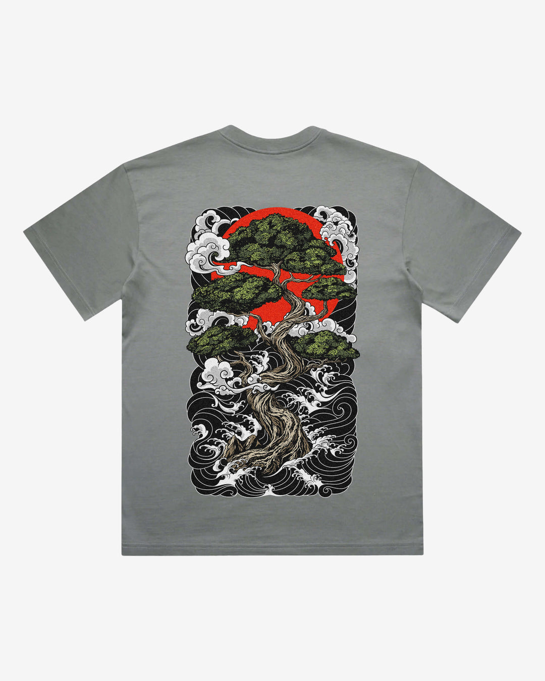 Bonsai Tree Japanese tattoo-inspired graphic back print on a shadow 240 GSM heavyweight boxy T-shirt