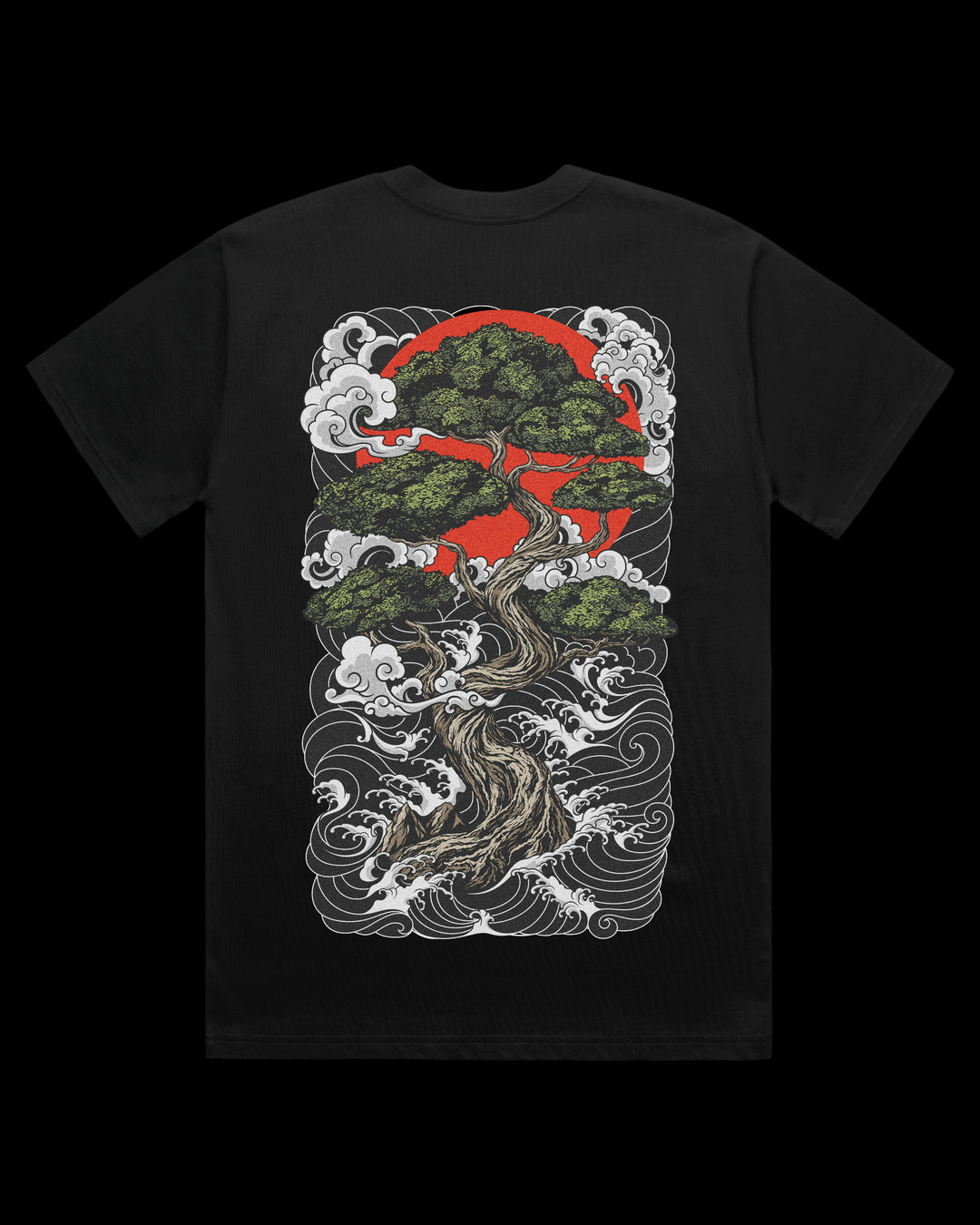 oversized tee with with irezumi inspired bonzai tree large printed on the back.