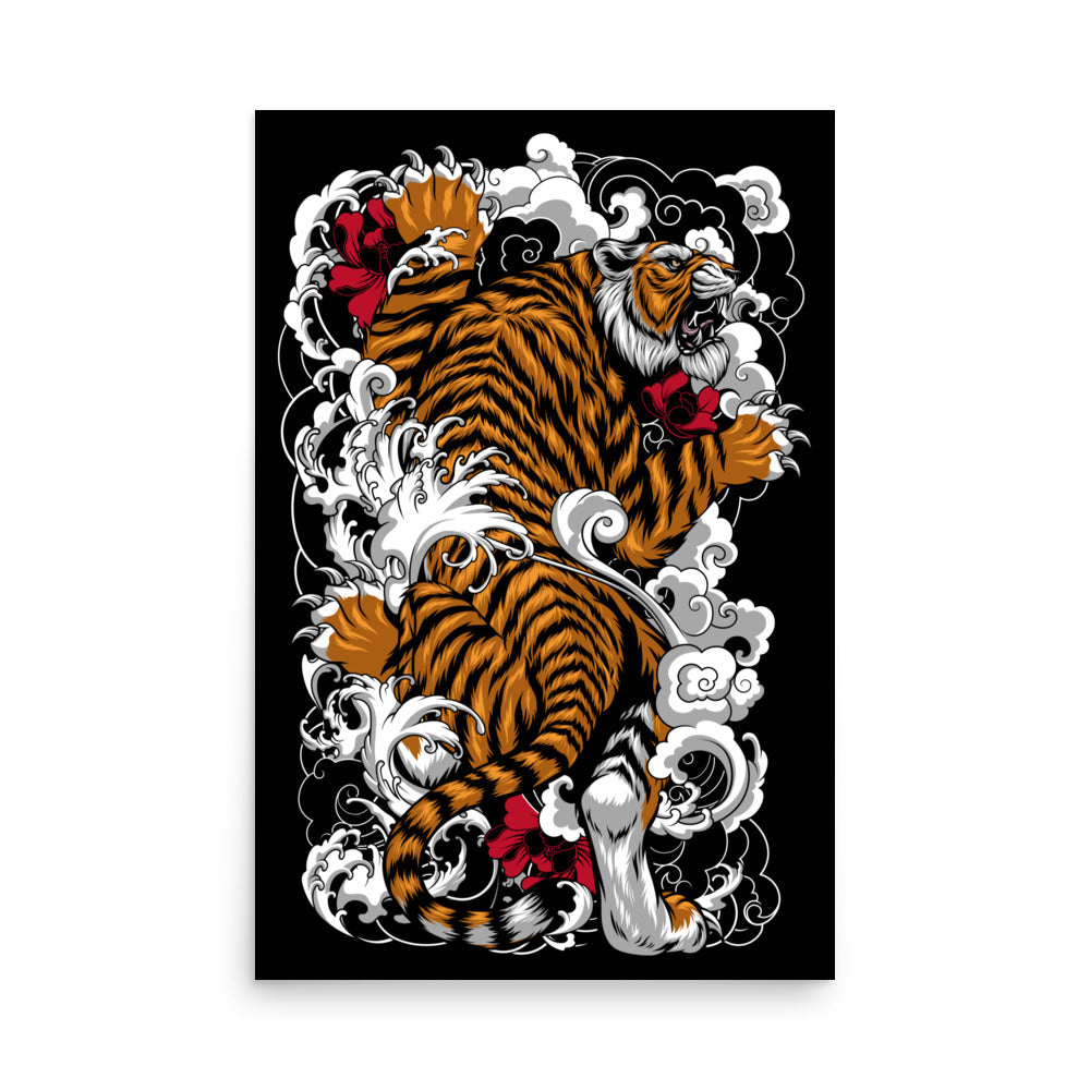 Climbing Tiger Poster With Tattoo Inspired Artwork