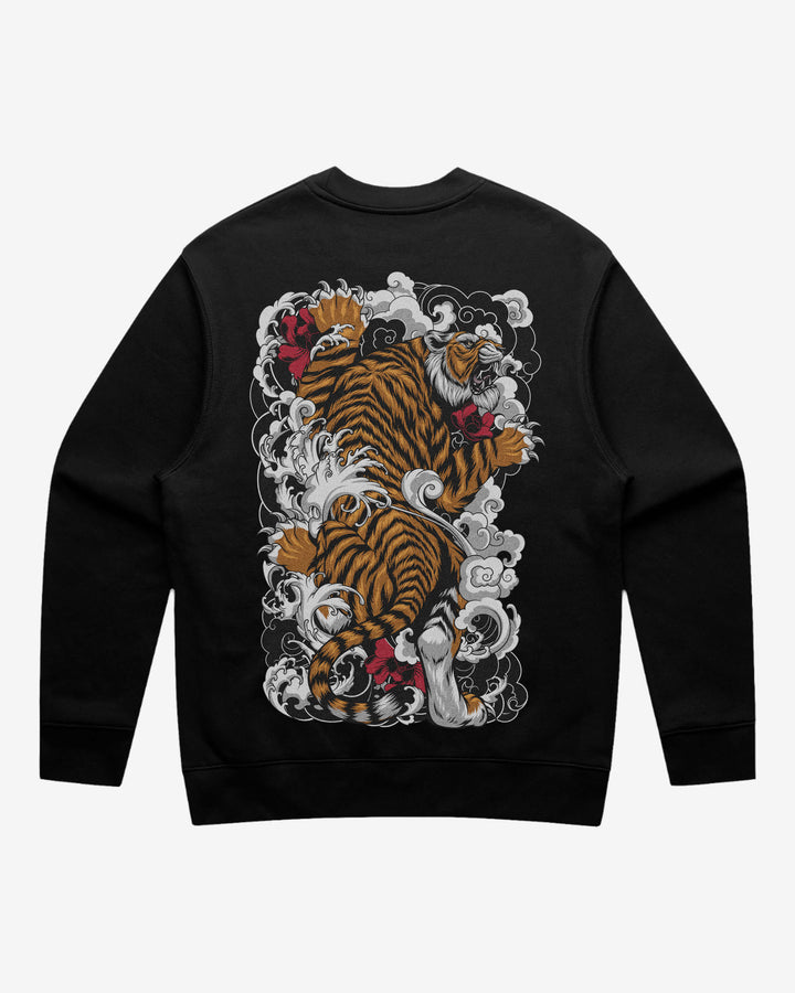 Climbing Tiger Relaxed Fit Graphic Sweatshirt With Large Tattoo Inspired Back Print