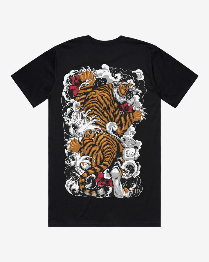 Climbing Tiger Relaxed Fit Graphic Tee With Large Japanese Tattoo Inspired Back Print