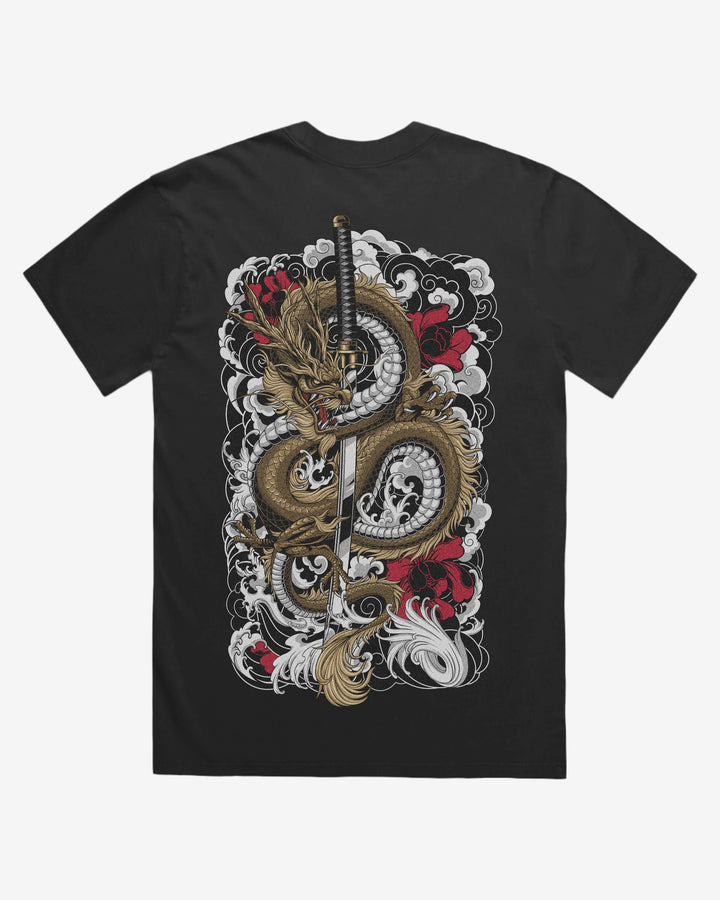 Faded 240GSM Japanese Graphic Tee — Clouded Dragon Back Print