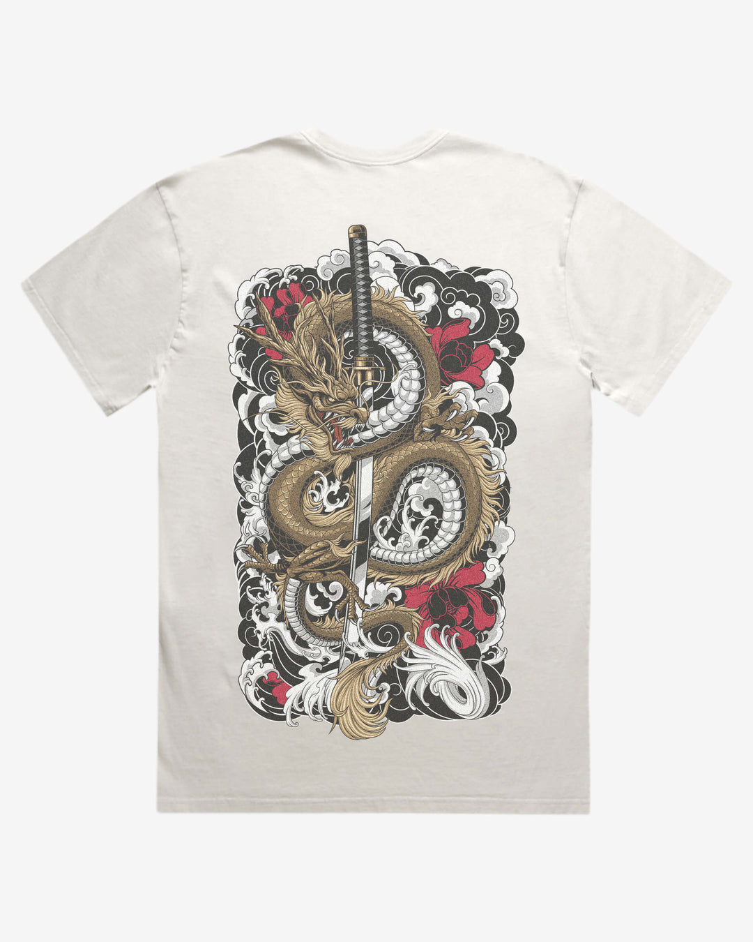 Faded 240GSM Japanese Graphic Tee — Clouded Dragon Back Print