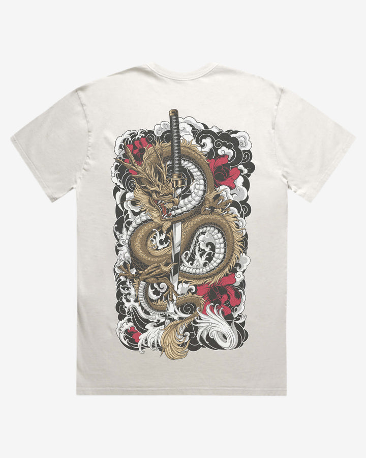 Faded 240GSM Japanese Graphic Tee — Clouded Dragon Back Print