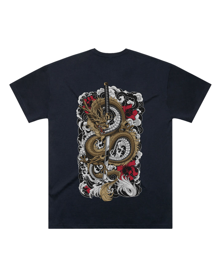 Oversized-fit t-shirt, Clouded Dragon print - Navy