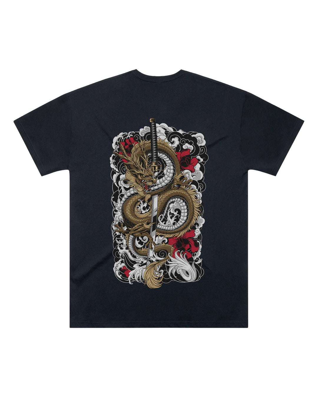 Back view of Japanese Dragon Mens Oversized Tee in Navy