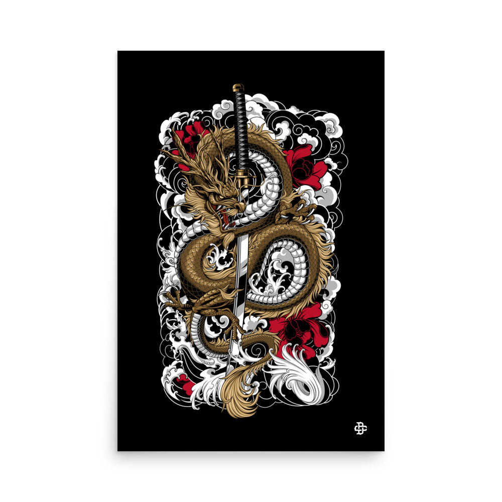 irezumi inspired clouded dragon poster