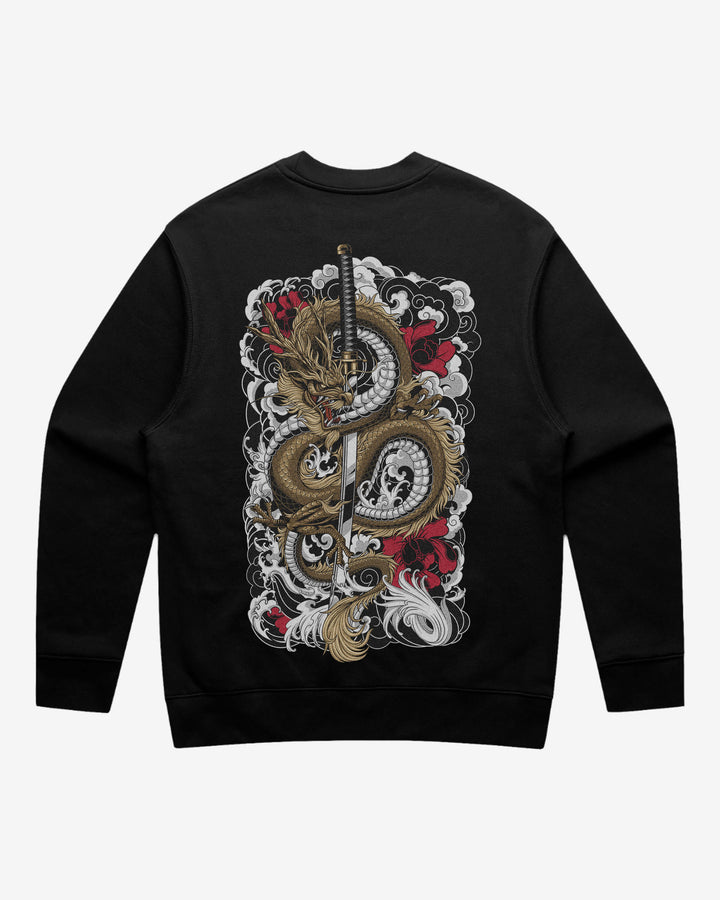 Clouded Dragon Relaxed Fit Graphic Sweatshirt With Large Tattoo Inspired Back Print