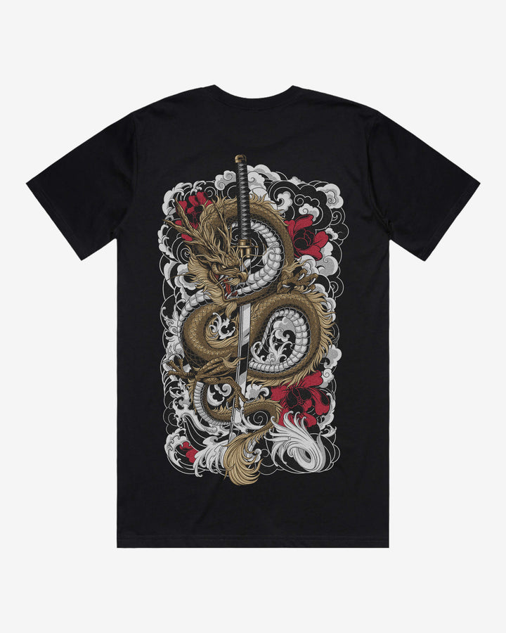 Clouded Dragon Relaxed Fit Graphic Tee With Large Japanese Tattoo Inspired Back Print