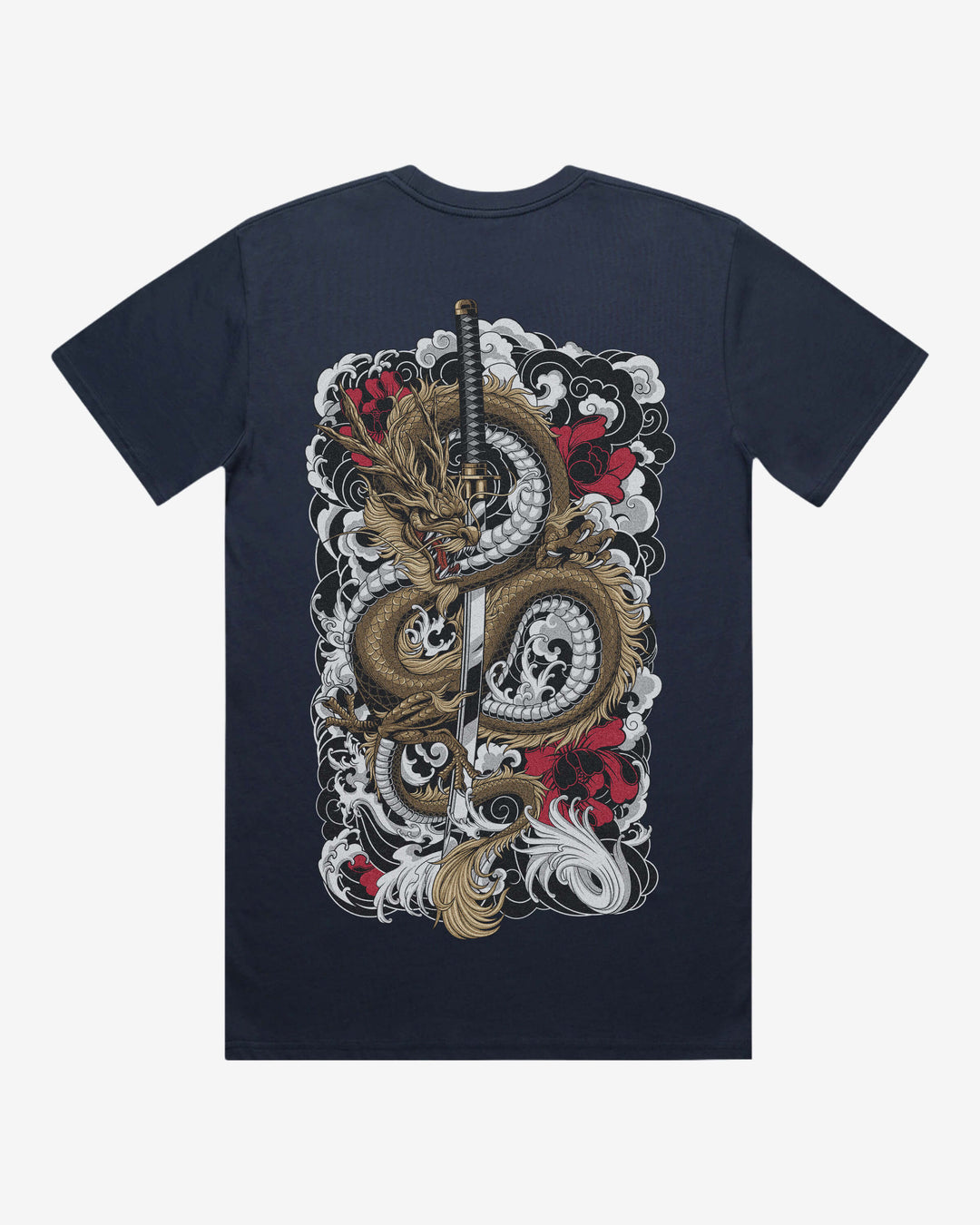 Clouded Dragon Relaxed Fit Graphic Tee With Large Japanese Tattoo Inspired Back Print