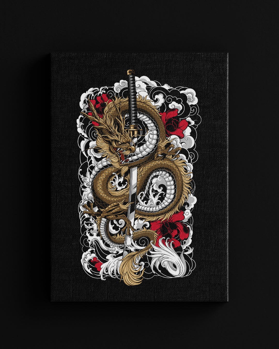 irezumi inspired dragon and sword canvas