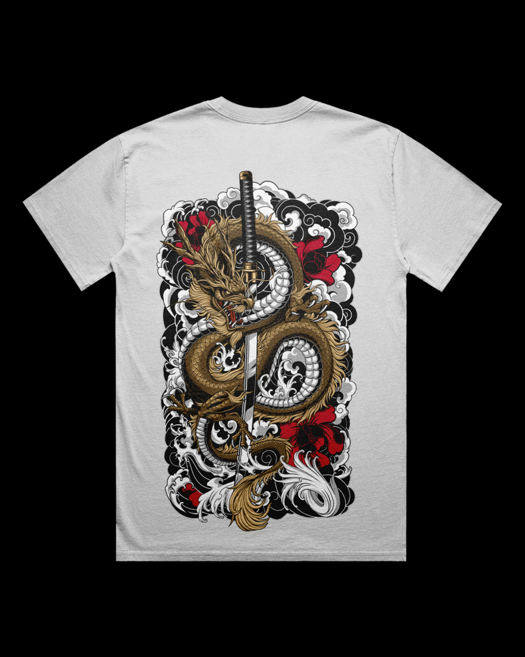 T-shirt featuring Japanese Irezumi-style artwork — Clouded Dragon Faded Tee