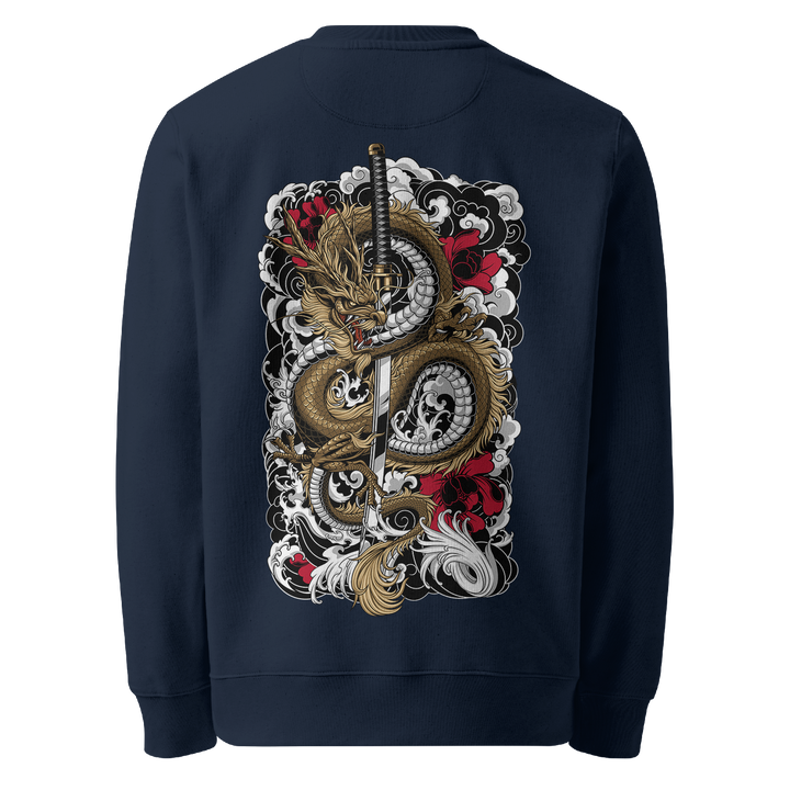 Clouded Dragon Graphic Tattoo Sweatshirt - Navy