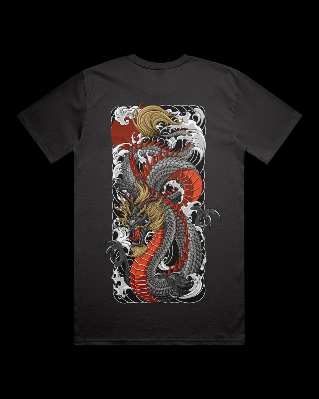 Coal t-shirt with a dragon design on the back.