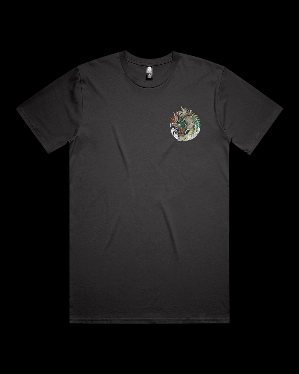 Graphic T-shirt featuring Japanese Irezumi-style green Dragon artwork.