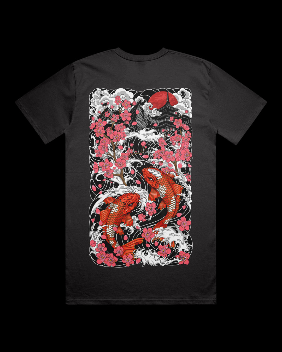 t-shirt with Koi fish and floral design