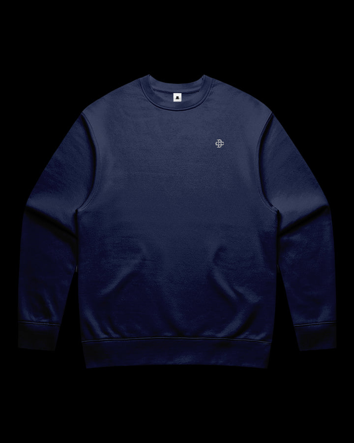 front view of sweatshirt with dsign crtel monogram logo embroidered on left chest