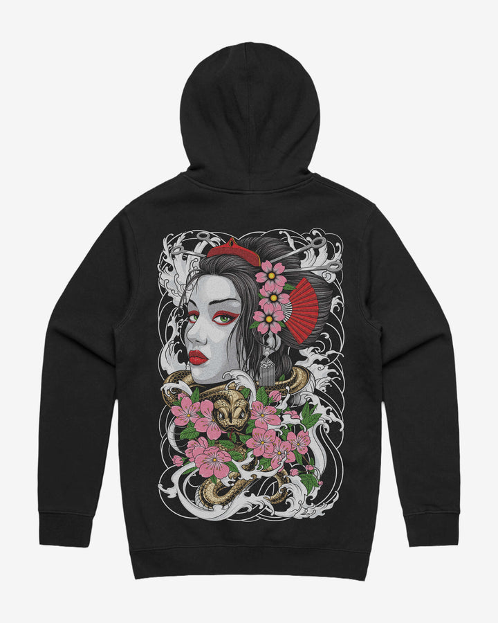Coiled Geisha Graphic Hoodie With Back Print